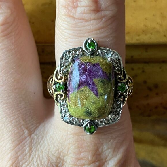 Tasmanian Stichtite Chrome Diopside Sterling Silver Cocktail Ring Size 9 - Picture 1 of 11